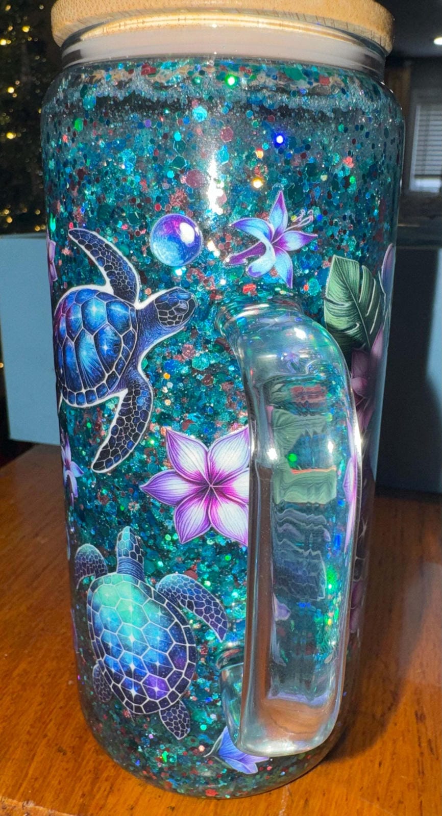 Sea Turtle Floral 16 oz Glass Tumbler