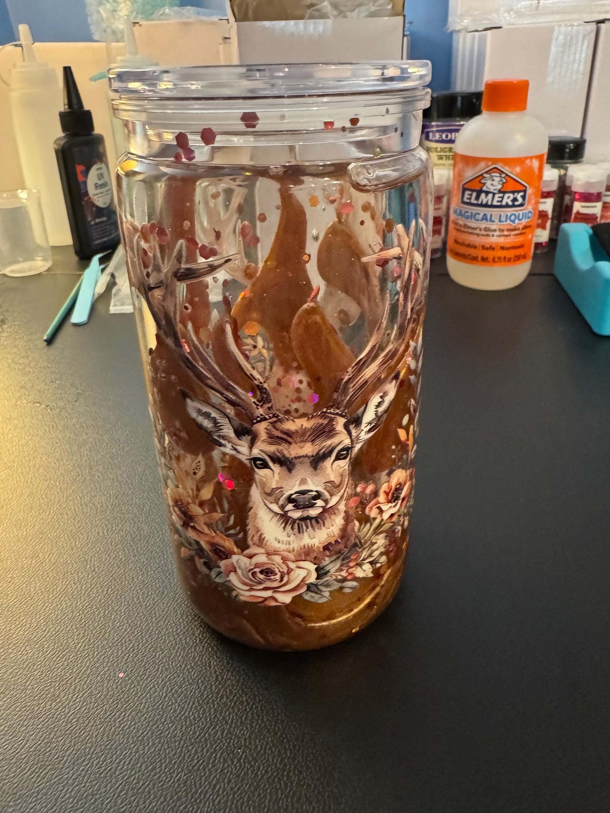 Floral Deer Lava 16 Ounce Acrylic Tumbler