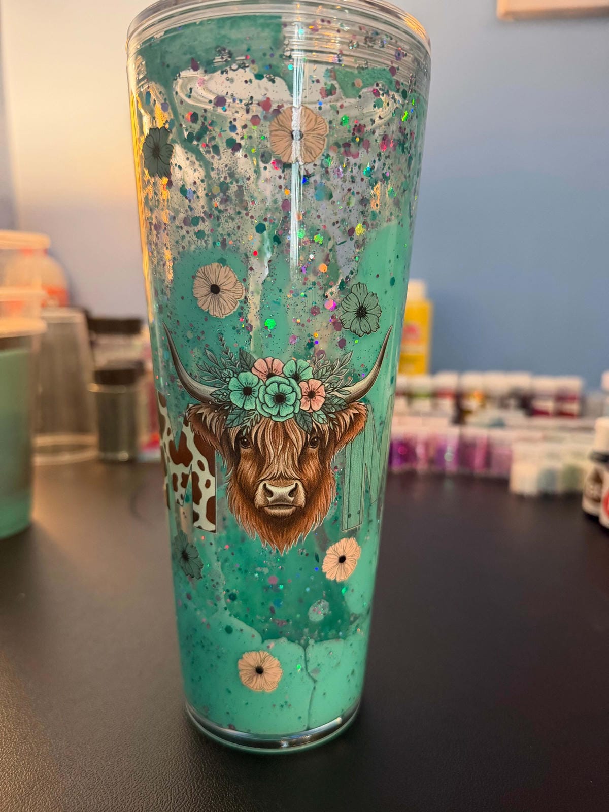 Highland Cow Floral Drip