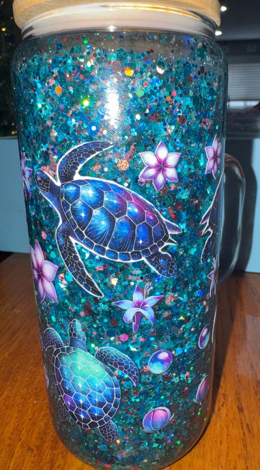 Sea Turtle Floral 16 oz Glass Tumbler