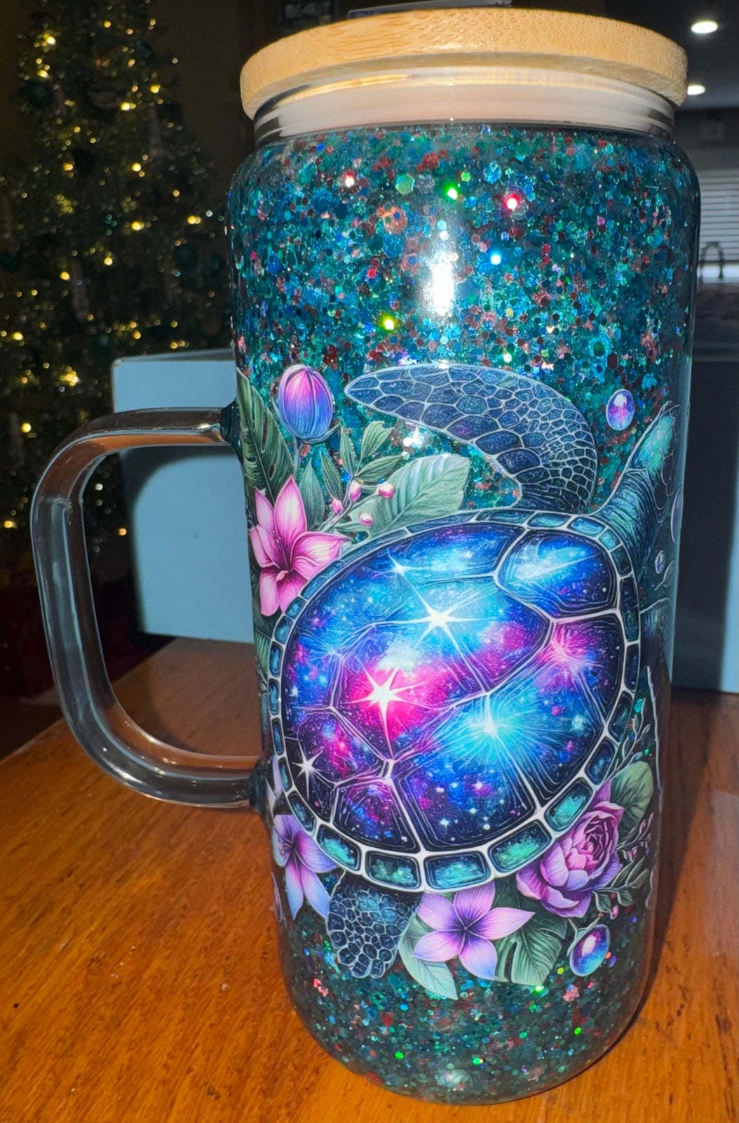 Sea Turtle Floral 16 oz Glass Tumbler