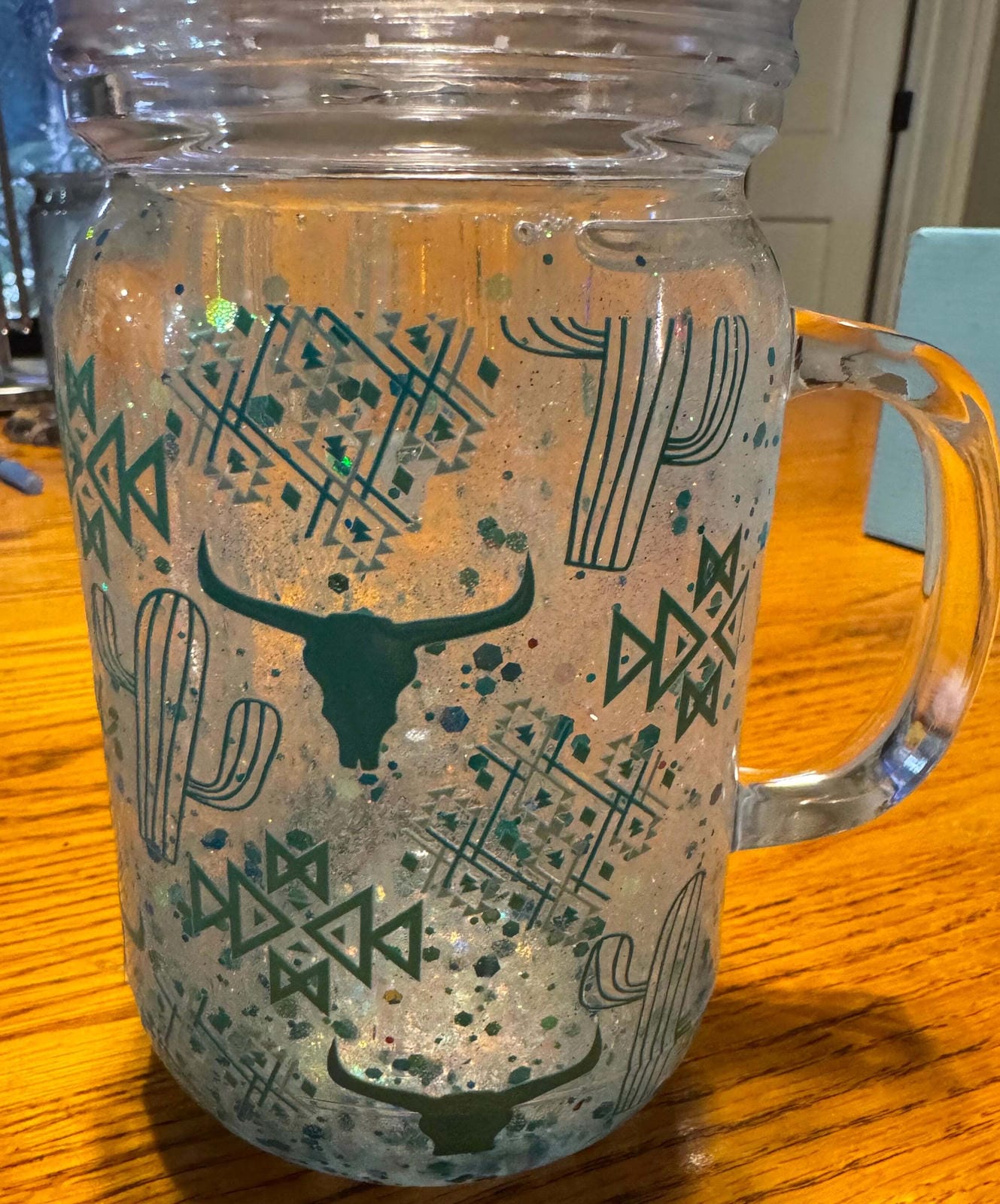 Western Theme Acrylic Tumbler with Handle